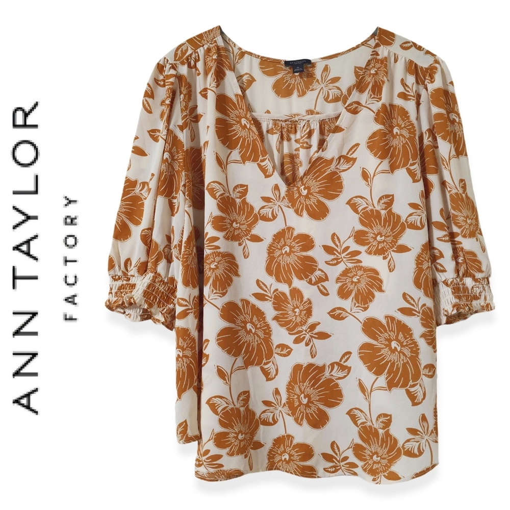 Ann Taylor Factory Floral Blouse, Size XL, Gently Worn